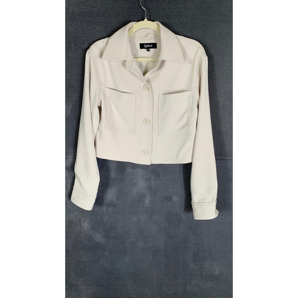 Quince Womens Stretch Crepe Cropped Jacket Utility Jacket Beige Cream sz S - Picture 4 of 10